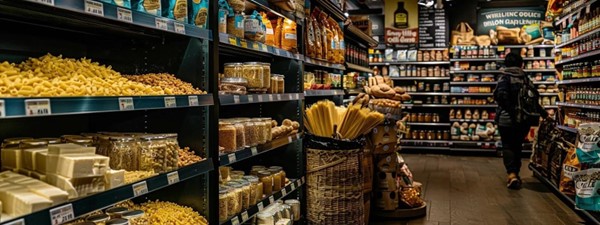 A store isle full of assorted pastas.